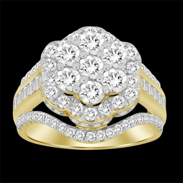 2.00CT Elevated Multi-Diamond Flower GoldRing