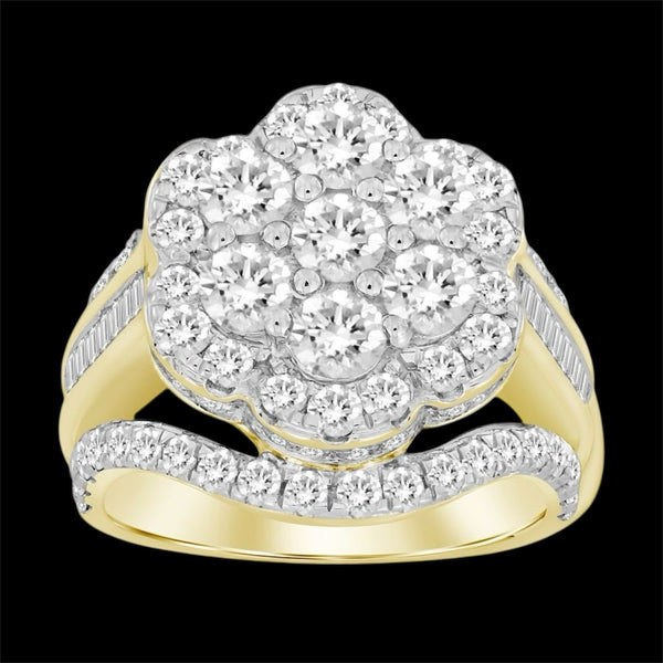 3.00CT Elevated Multi-Diamond Flower Gold Ring
