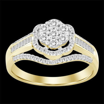 0.5CT Elevated Multi-Diamond Flower Gold Ring