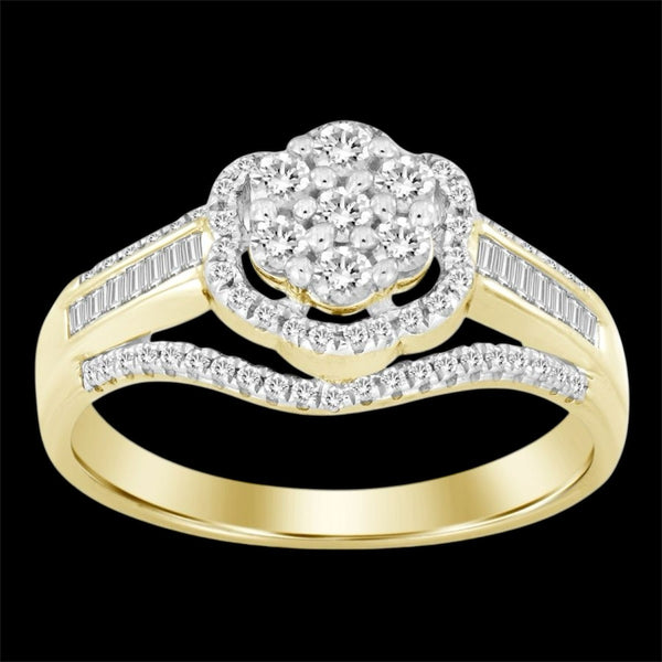 0.5CT Elevated Multi-Diamond Flower Gold Ring