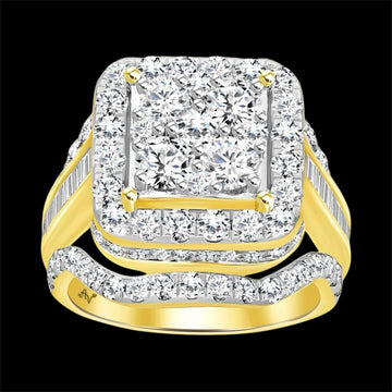 3.00CT Multi-Diamond Square Frame Gold Ring