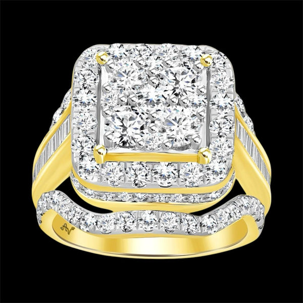 3.00CT Multi-Diamond Square Frame Gold Ring
