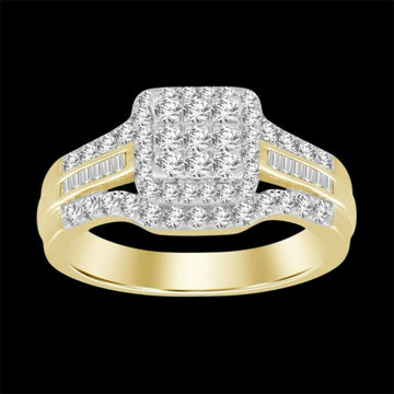 1.00CT Multi-Diamond Square Frame Gold Ring