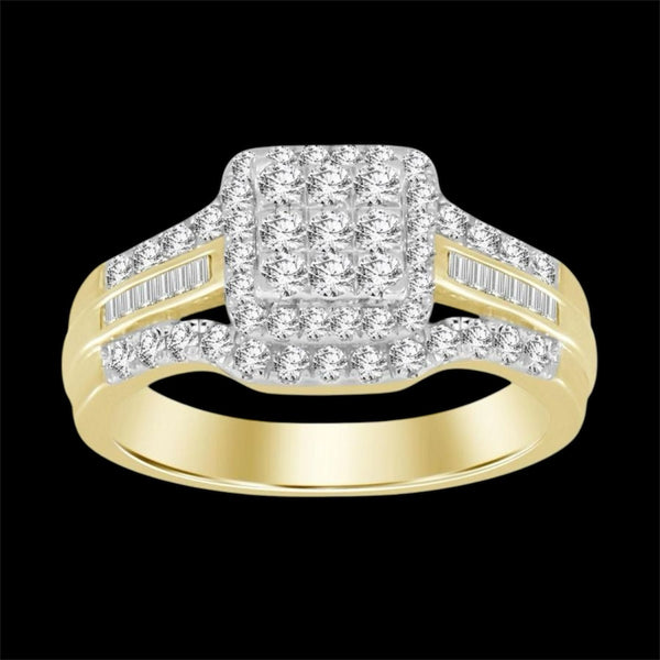 1.00CT Multi-Diamond Square Frame Gold Ring
