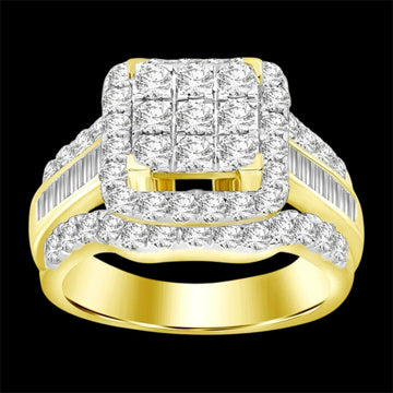 2.00CT Multi-Diamond Square Frame Gold Ring