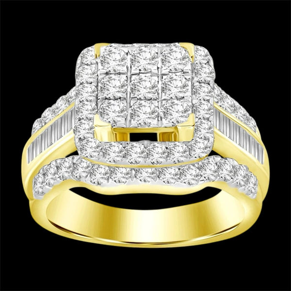 2.00CT Multi-Diamond Square Frame Gold Ring