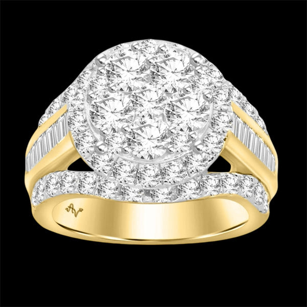 3.00CT Round Diamond Cluster Double Frame Gold Ring