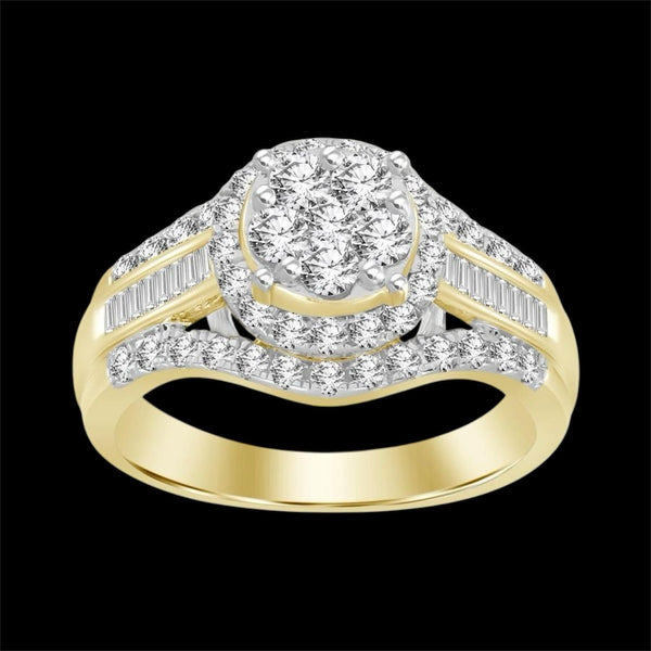 1.00CT Round Diamond Cluster Double Frame Gold Ring