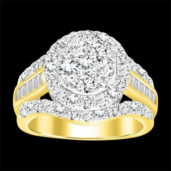 2.00CT Round Diamond Cluster Double Frame Gold Ring