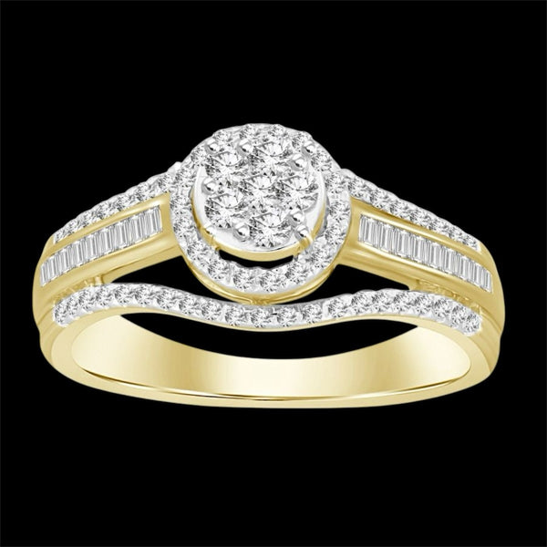 0.50CT Round Diamond Cluster Double Frame Gold Ring