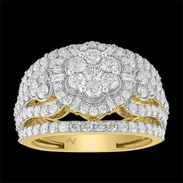 2.00CT Golden Floral Diamond Ring