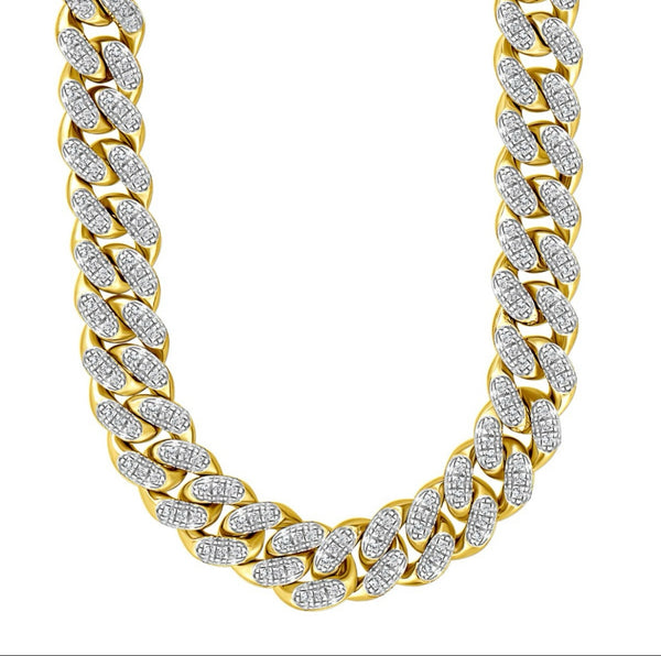 Men’s Large 2.50CT Diamond Encrusted Gold Chain Necklace
