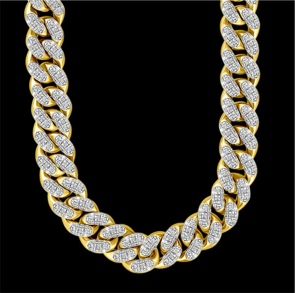Men’s Large 2.50CT Diamond Encrusted Gold Chain Necklace