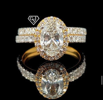 14K Wedding Set features a 1.15CT Oval Diamond