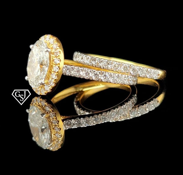 14K Wedding Set features a 1.15CT Oval Diamond