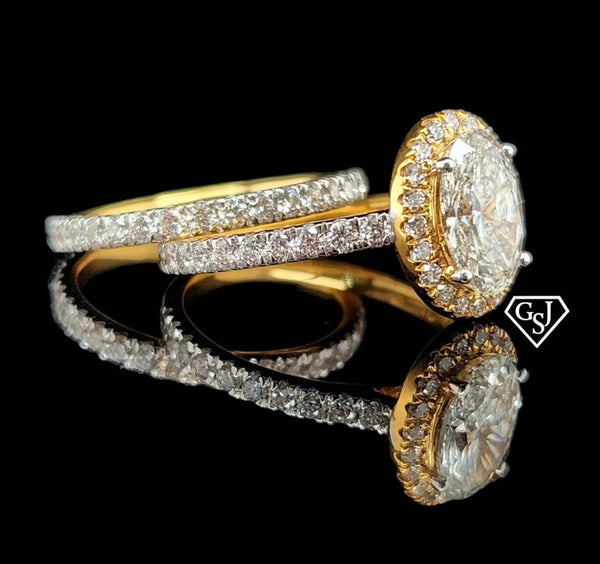 14K Wedding Set features a 1.15CT Oval Diamond