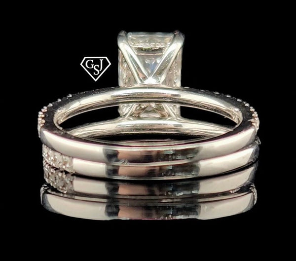 14K wedding set features a gorgeous 2.09CT Emerald Cut Diamond
