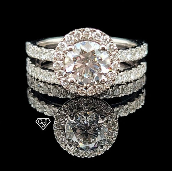 gorgeous 14K Wedding Set holds a dazzling 1.19CT Center Diamond
