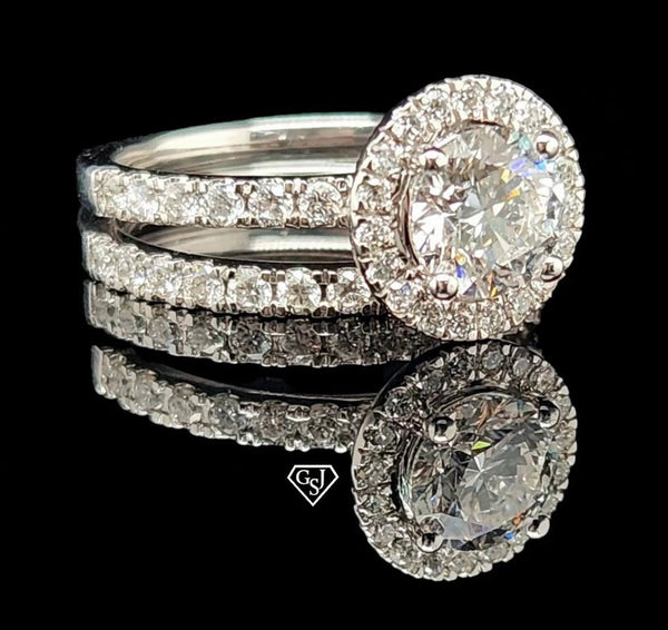 gorgeous 14K Wedding Set holds a dazzling 1.19CT Center Diamond