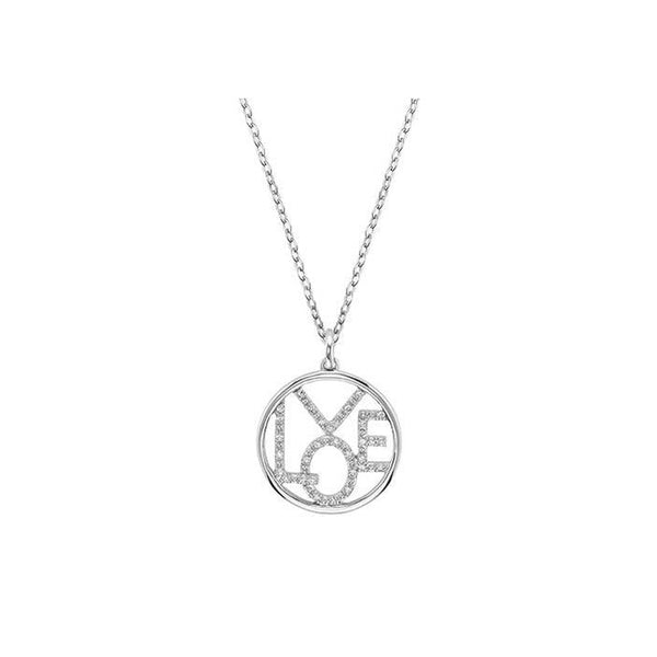 10KT White Gold “LOVE” Circle Diamond Pendant