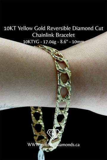 10KT Yellow Gold Reversible Diamond Cut Chainlink Bracelet