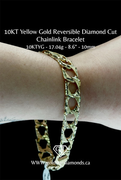 10KT Yellow Gold Reversible Diamond Cut Chainlink Bracelet