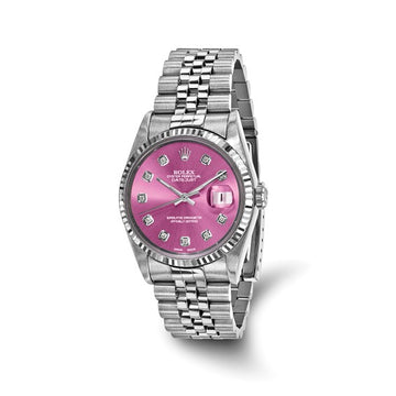 Men's Rolex-Independently Certified Steel 36mm Jubilee Datejust Pink Diamond Dial and 18k Fluted Bezel Watch