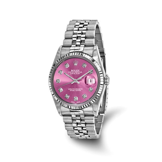 Men's Rolex-Independently Certified Steel 36mm Jubilee Datejust Pink Diamond Dial and 18k Fluted Bezel Watch