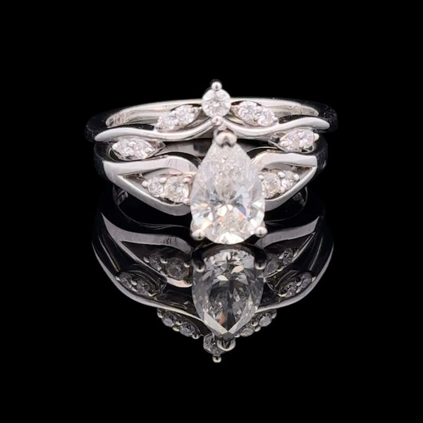 14KT White Gold Pear Shaped Anniversary Ring Set