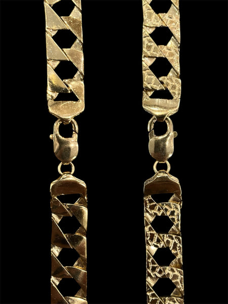 10KT Reversible High-Polish & Nugget Curb-Link Chain Necklace