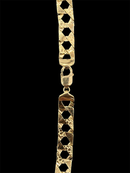 10KT Duel High-Polish & Nugget Style Curb-Link Chain Necklace