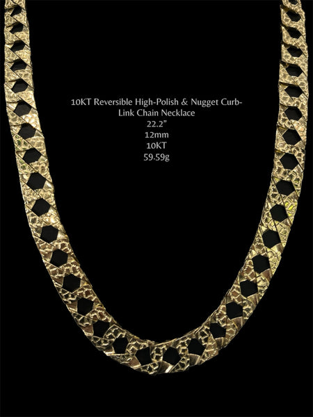 10KT Reversible High-Polish & Nugget Curb-Link Chain Necklace