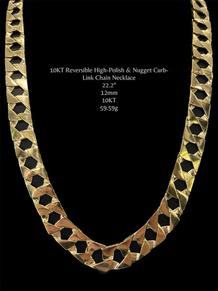 10KT Reversible High-Polish & Nugget Curb-Link Chain Necklace