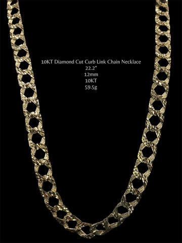 10KT Diamond Cut Curb Link Chain Necklace
