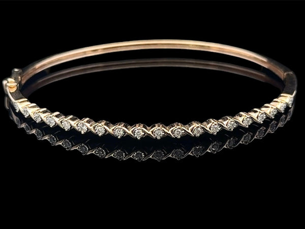10KT Yellow & White Gold Diamond Bangle Bracelet