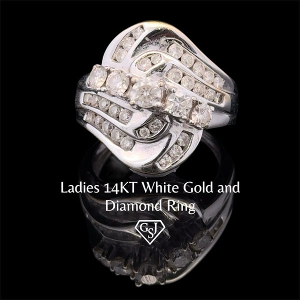 Ladies 14KT White Gold & Diamond Swirl Ring