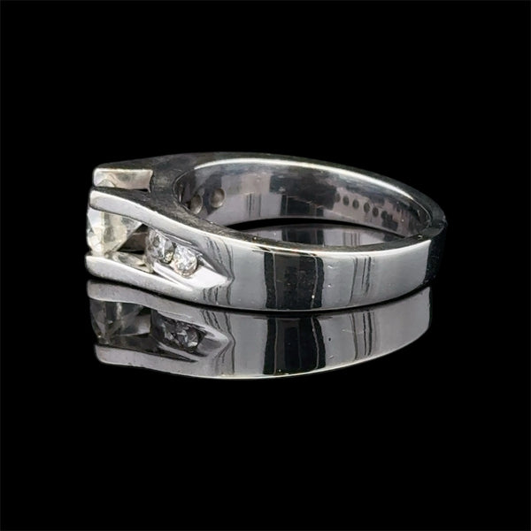 19KT White Gold Four Claw Channel Set Diamond Solitaire Engagement Ring