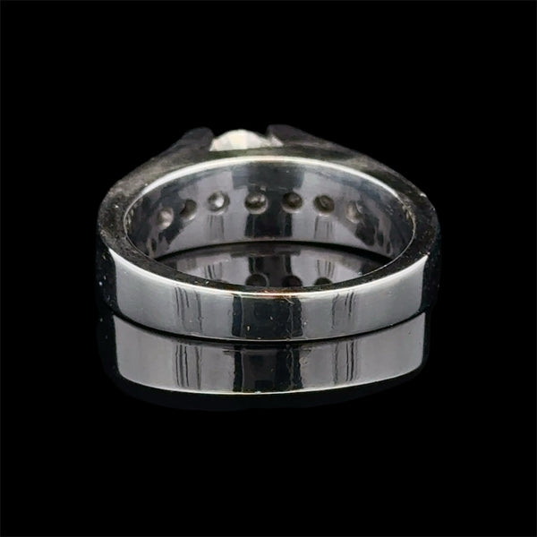 19KT White Gold Four Claw Channel Set Diamond Solitaire Engagement Ring