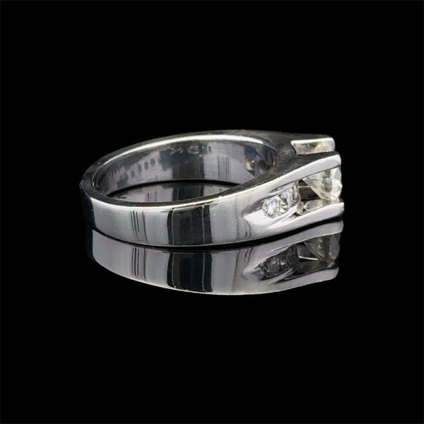 19KT White Gold Four Claw Channel Set Diamond Solitaire Engagement Ring