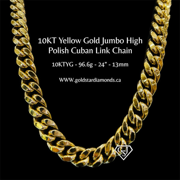 10KT Yellow Gold Jumbo High Polish Cuban Link Chain