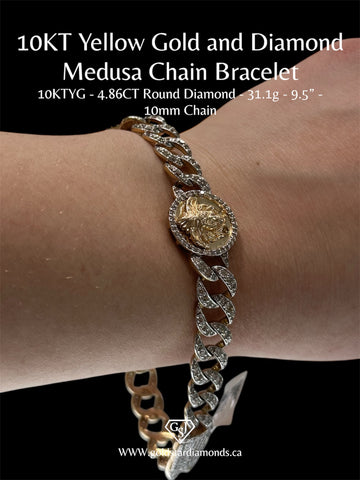 10KT Yellow Gold and Diamond Medusa Chain Bracelet