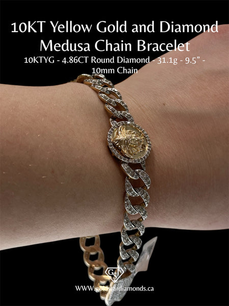 10KT Yellow Gold and Diamond Medusa Chain Bracelet