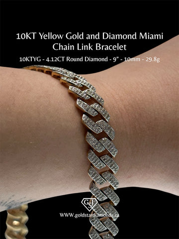 10KT Yellow Gold and Diamond Miami Chain Link Bracelet