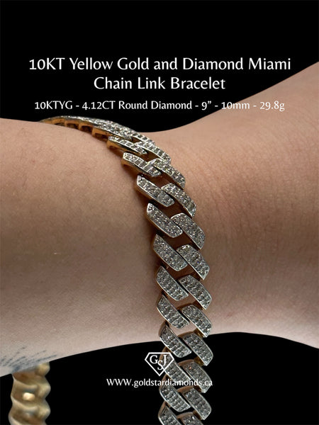 10KT Yellow Gold and Diamond Miami Chain Link Bracelet