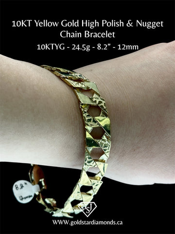 10KT Yellow Gold High Polish & Nugget Chain Bracelet