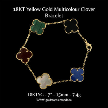 18KT Yellow Gold Multicolour Clover Bracelet