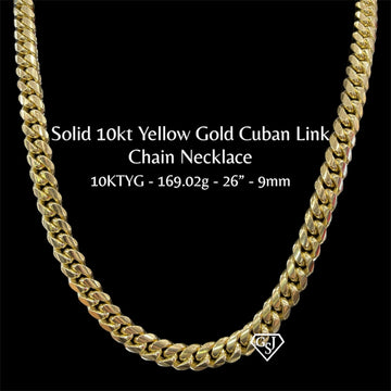 Solid 10KT Yellow Gold Cuban Link Chain Necklace