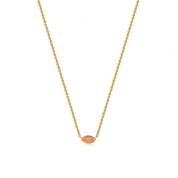Sterling Silver Gold Plated Orange Enamel Evil Eye Necklace (N-1502-OR)