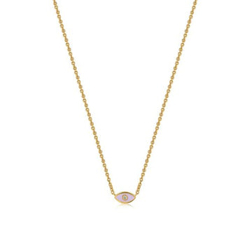 Sterling Silver Gold Plated Purple Enamel Evil Eye Necklace (N-1502-P)