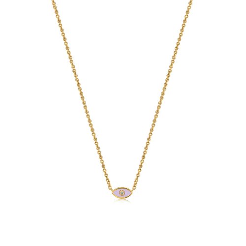 Sterling Silver Gold Plated Purple Enamel Evil Eye Necklace (N-1502-P)